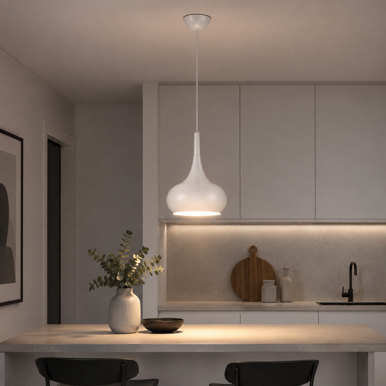 Maia 3 - Matt White Metal Pendant