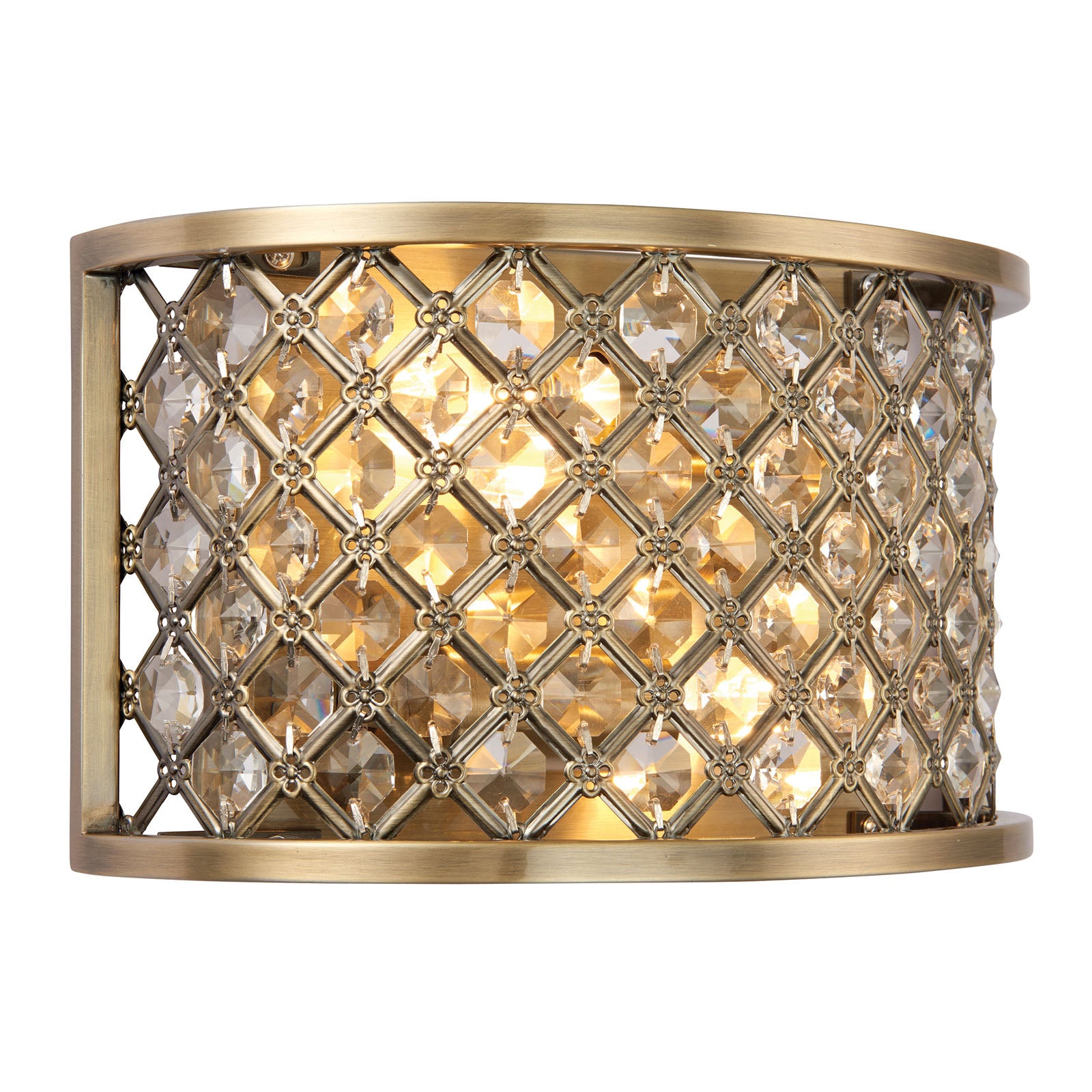 Hudson 2-Light Antique Brass Crystal Wall Light