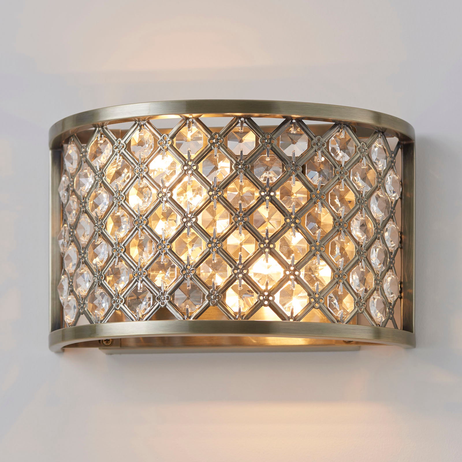 Hudson 2-Light Antique Brass Crystal Wall Light