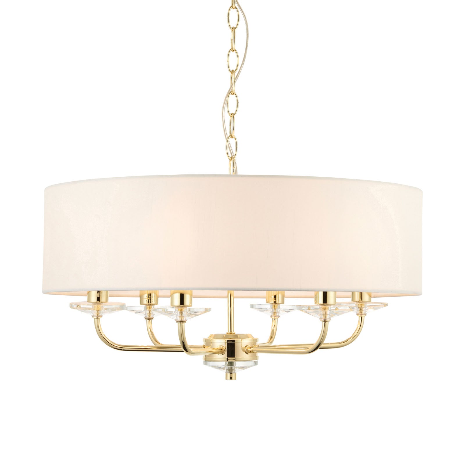 Nixon 6-Light Brass Pendant Light with Vintage White Silk Shades
