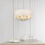 Nixon 6-Light Brass Pendant Light with Vintage White Silk Shades
