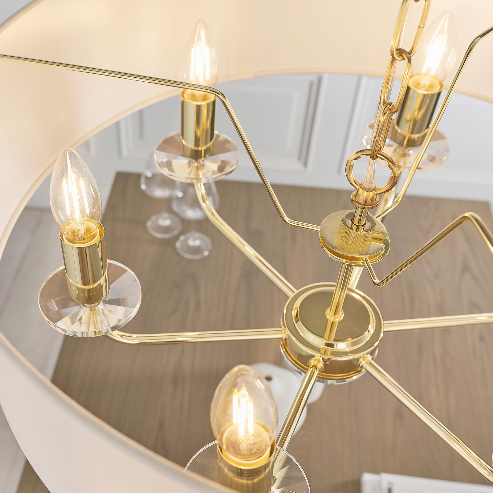 Nixon 6-Light Brass Pendant Light with Vintage White Silk Shades