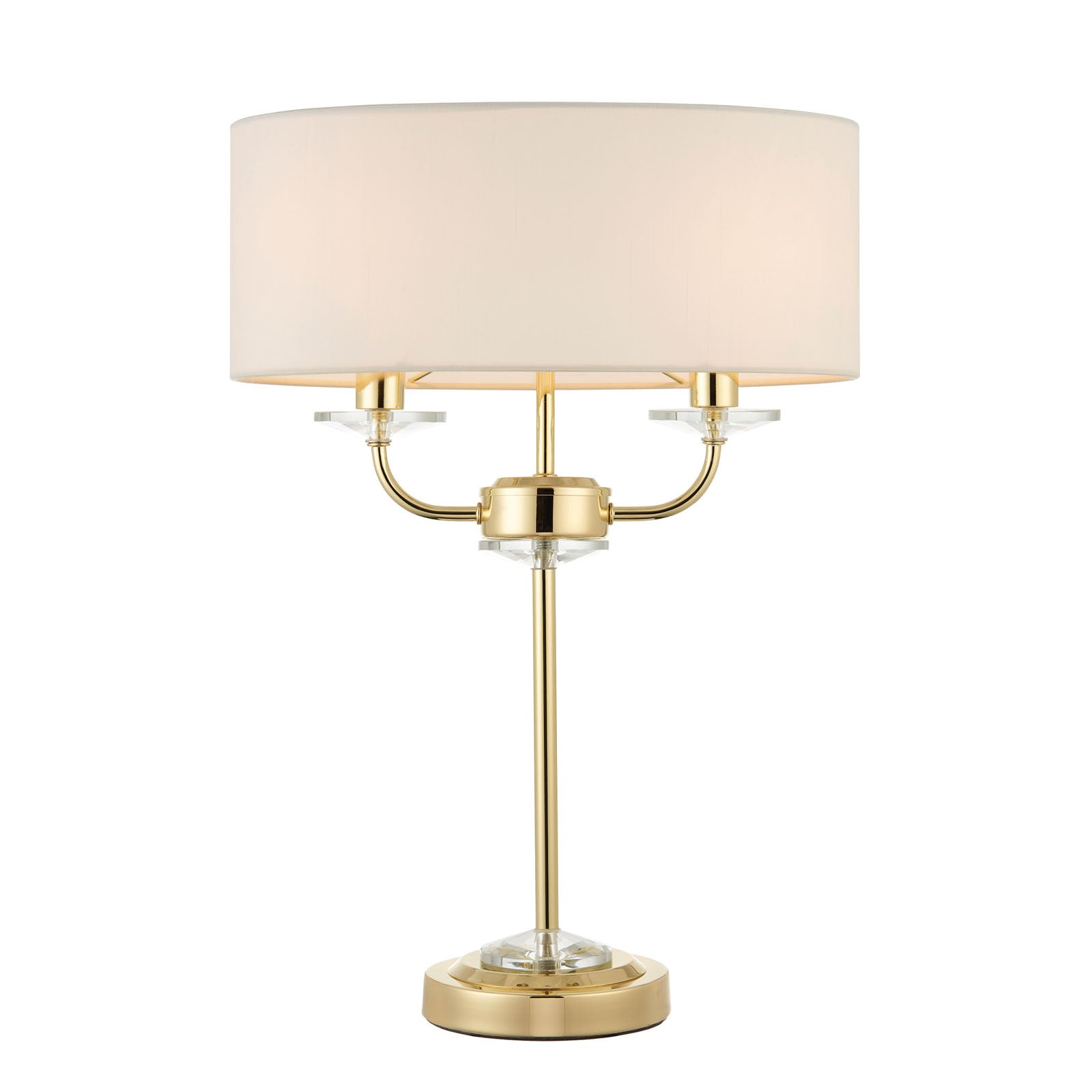 Nixon 2-Light Brass Table Lamp with Vintage White Silk Shade & Crystal Detail