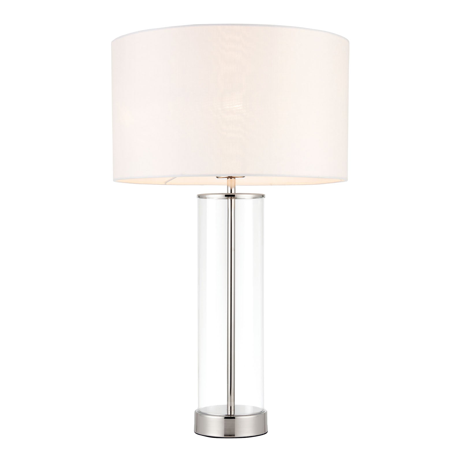 Lessina 1-Light Dimmable Table Lamp with Clear Glass Base & White Shade (Bright Nickel)