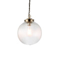 Brydon Small 1-Light Pendant : Antique Brass Chain & Ribbed Glass (Dimmable)