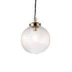 Brydon Small 1-Light Pendant : Antique Brass Chain & Ribbed Glass (Dimmable)