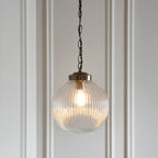 Brydon Small 1-Light Pendant : Antique Brass Chain & Ribbed Glass (Dimmable)