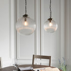 Brydon Large 1-Light Pendant: Antique Brass Chain & Ribbed Glass (Dimmable)