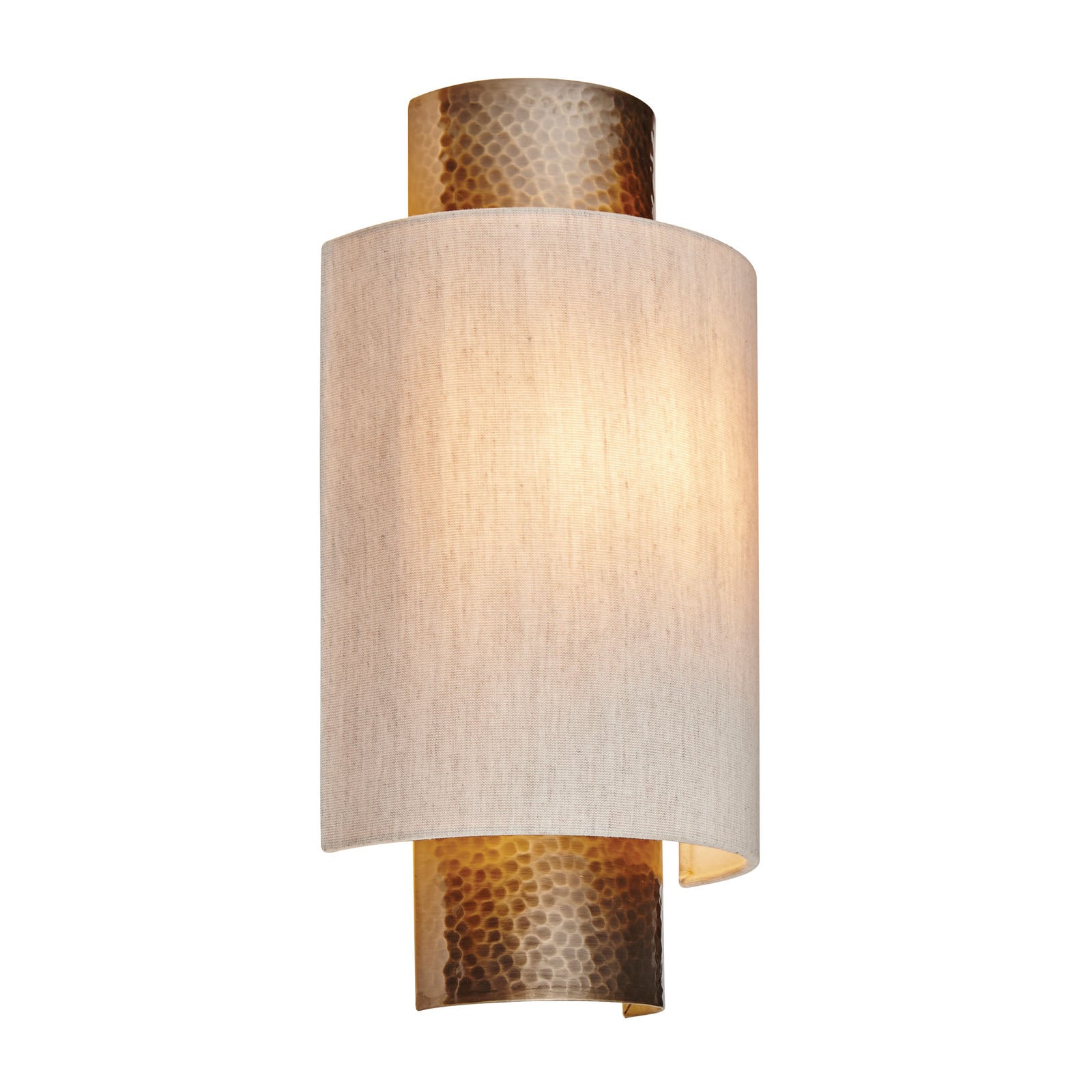 Indara Wall Light with Hammered Aged Bronze Finish and Natural Linen Shade