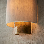 Indara Wall Light with Hammered Aged Bronze Finish and Natural Linen Shade