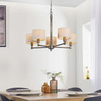 Indara 5-Light Pendant Light with Hammered Aged Bronze Finish and Natural Linen Shades