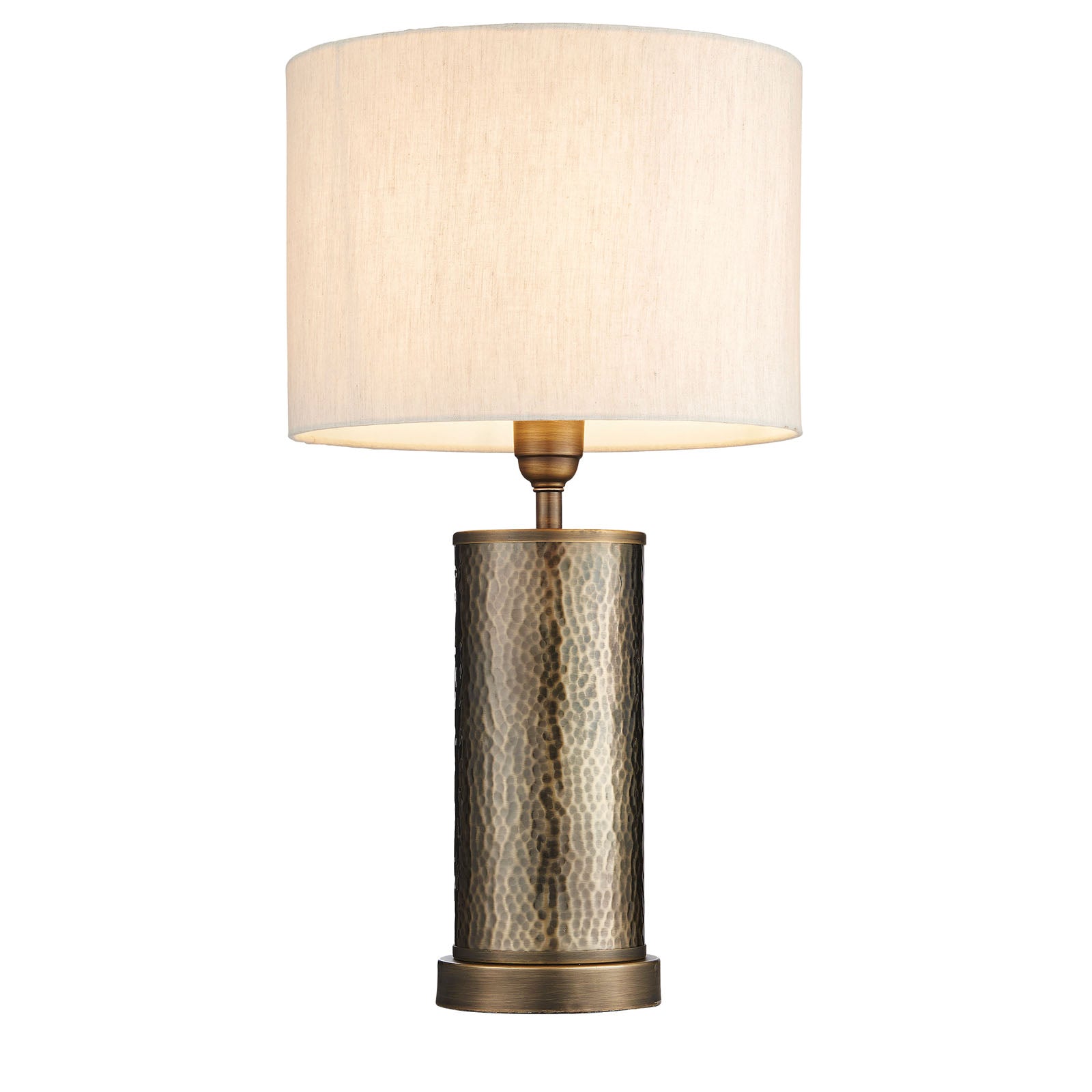 Indara Table Lamp with Hammered Aged Bronze Base and Natural Linen Shade