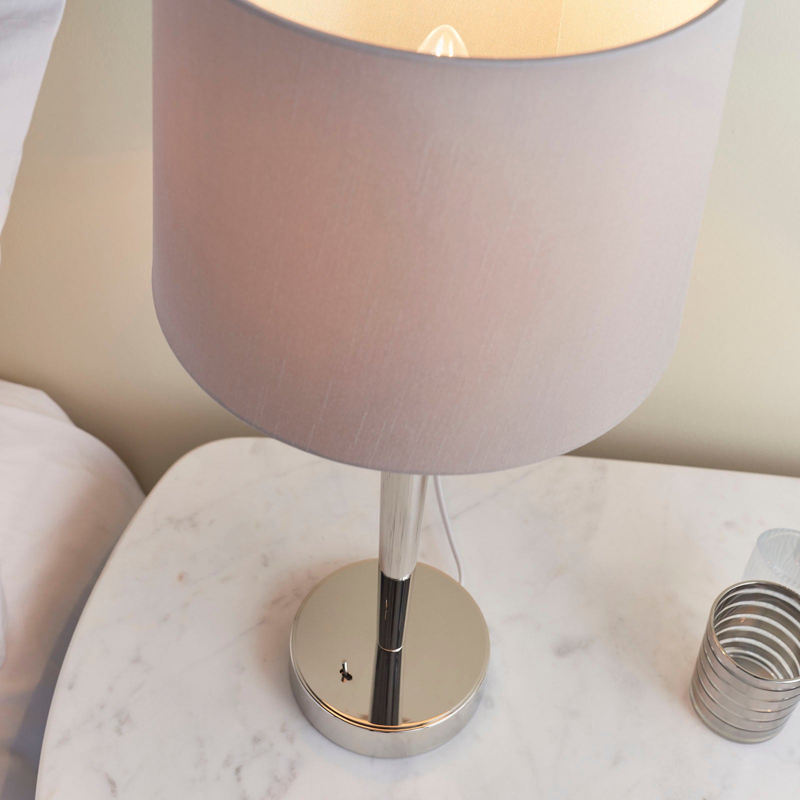 Syon Table Lamp with USB Port (Bright Nickel, Mink Shade)