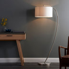 Josephine Floor Lamp with Arched Nickel Base and Oversized White Shade