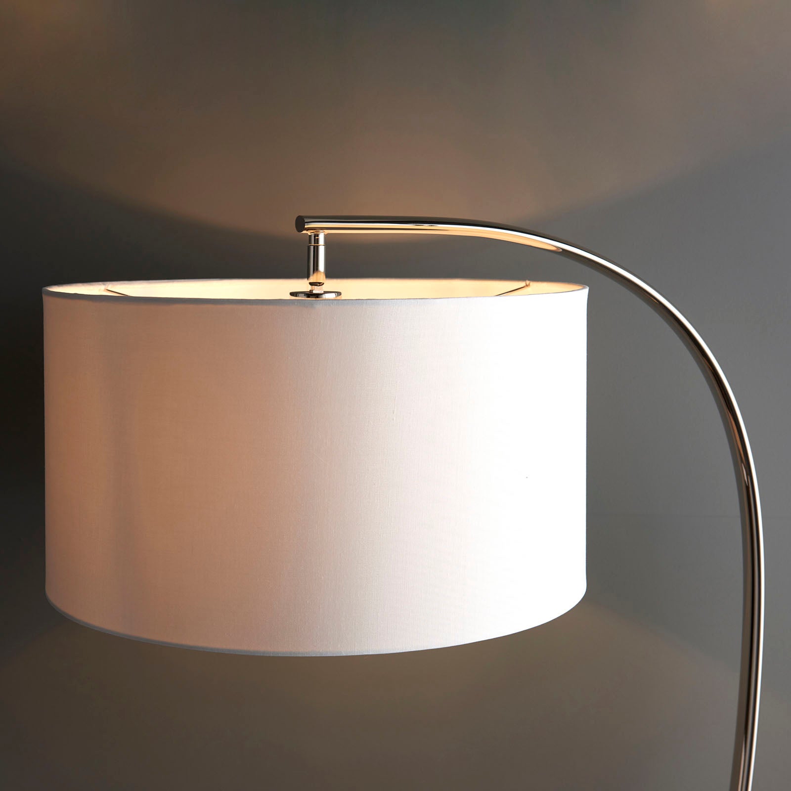 Josephine Floor Lamp with Arched Nickel Base and Oversized White Shade