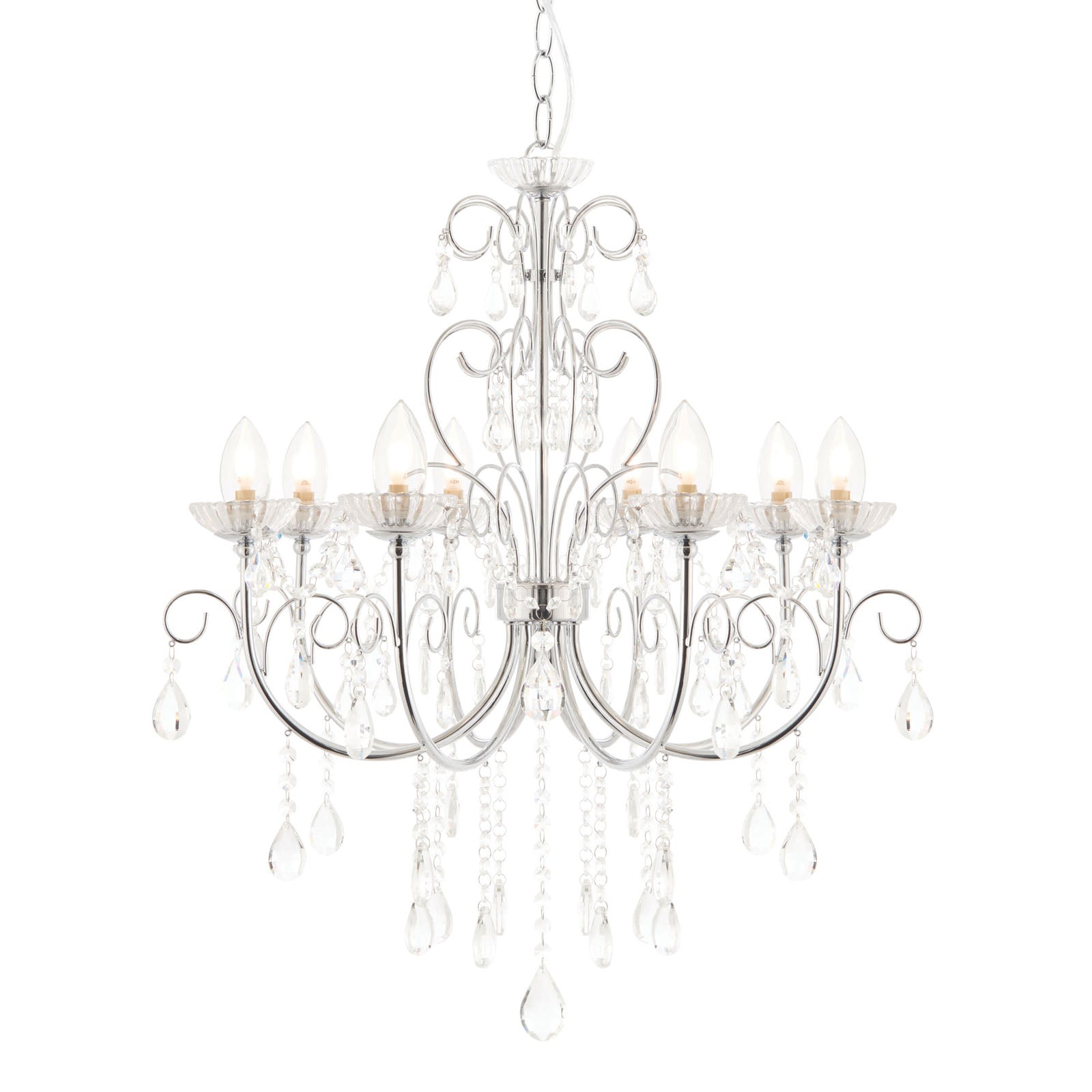 Tabitha 8-Light Chrome Pendant Light (Crystal Details, Dimmable)