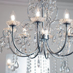 Tabitha 8-Light Chrome Pendant Light (Crystal Details, Dimmable)