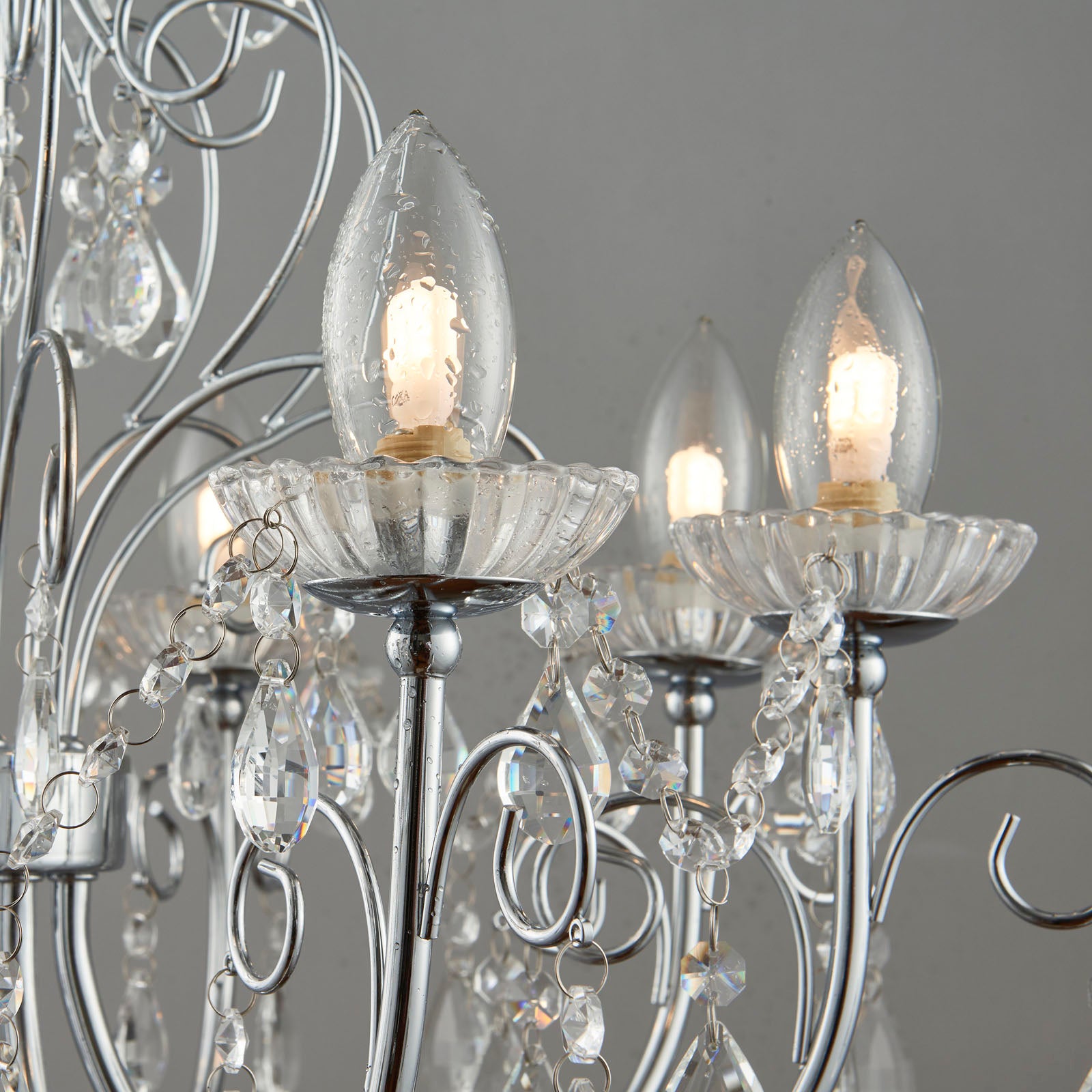 Tabitha 8-Light Chrome Pendant Light (Crystal Details, Dimmable)