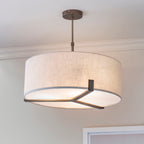 Hayfield Brushed Bronze 3-Light Pendant Light with Natural Linen Shade