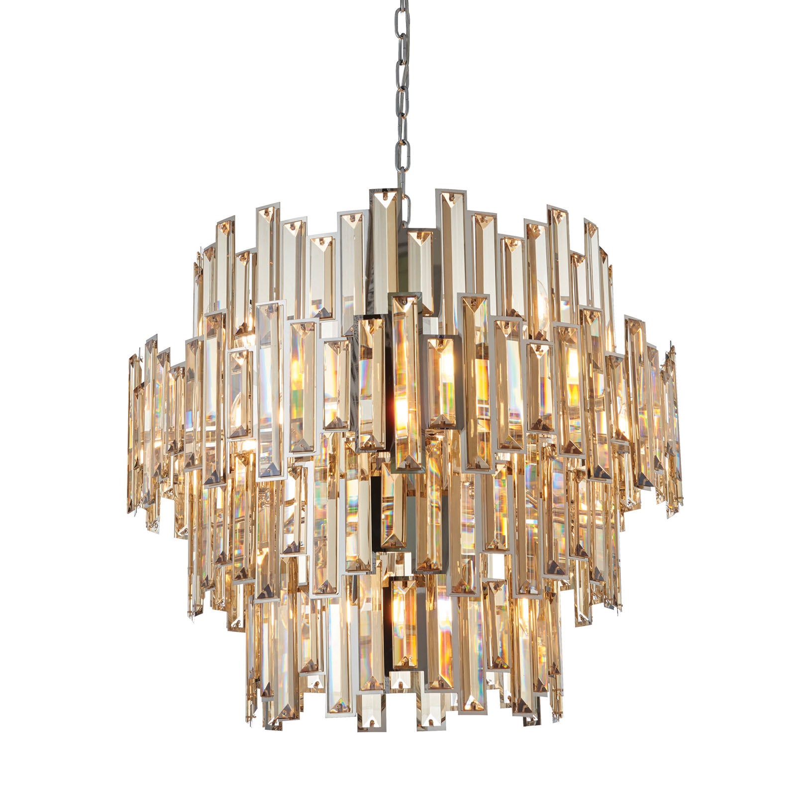 Viviana 15-Light Chromed Pendant with Tinted Champagne Crystals