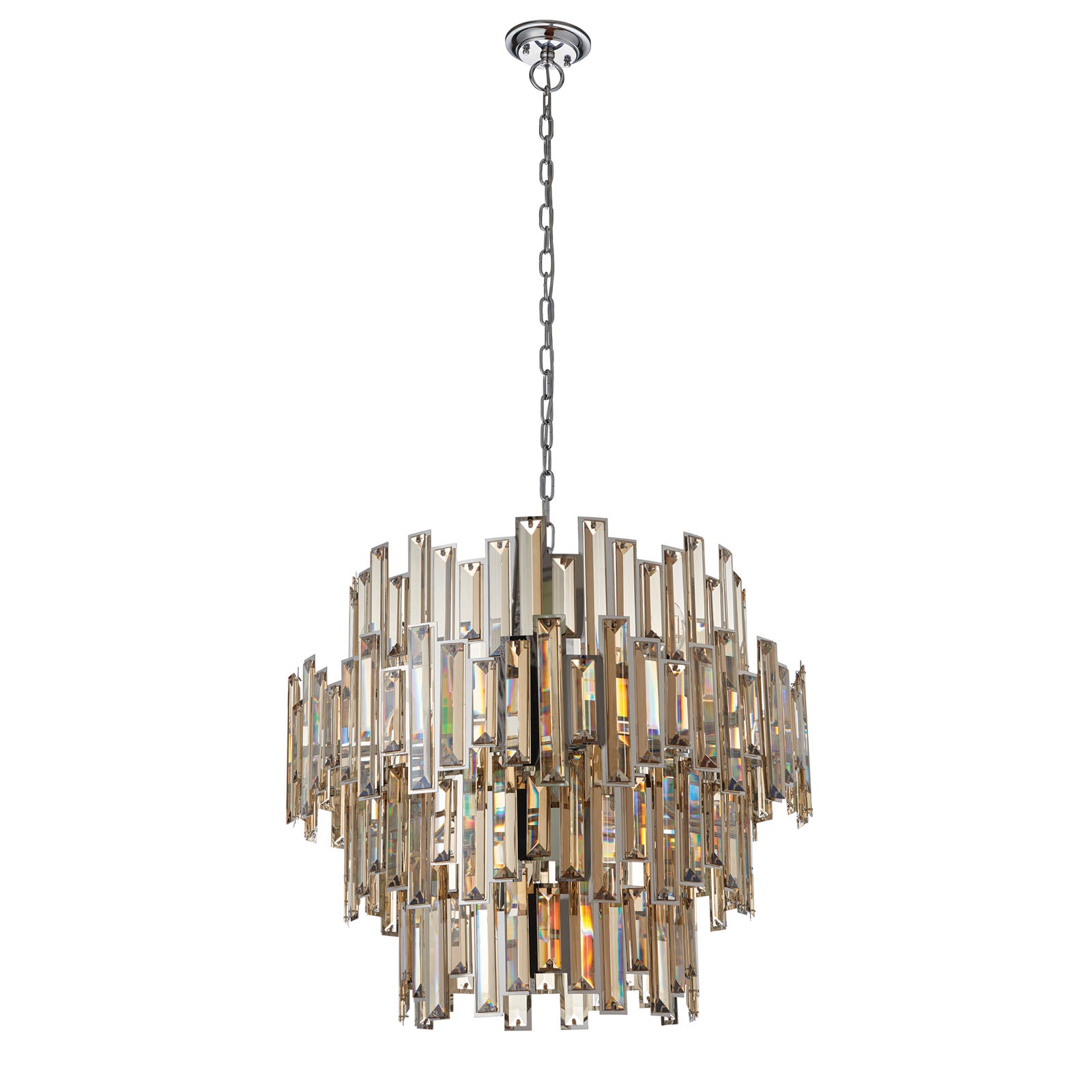 Viviana 15-Light Chromed Pendant with Tinted Champagne Crystals