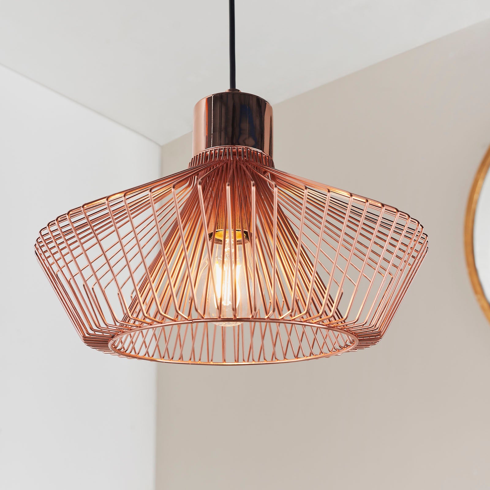 Kimberley Polished Copper Metal Cage Pendant Light