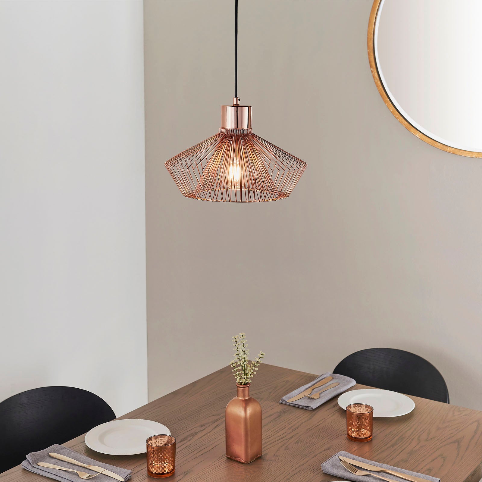 Kimberley Polished Copper Metal Cage Pendant Light