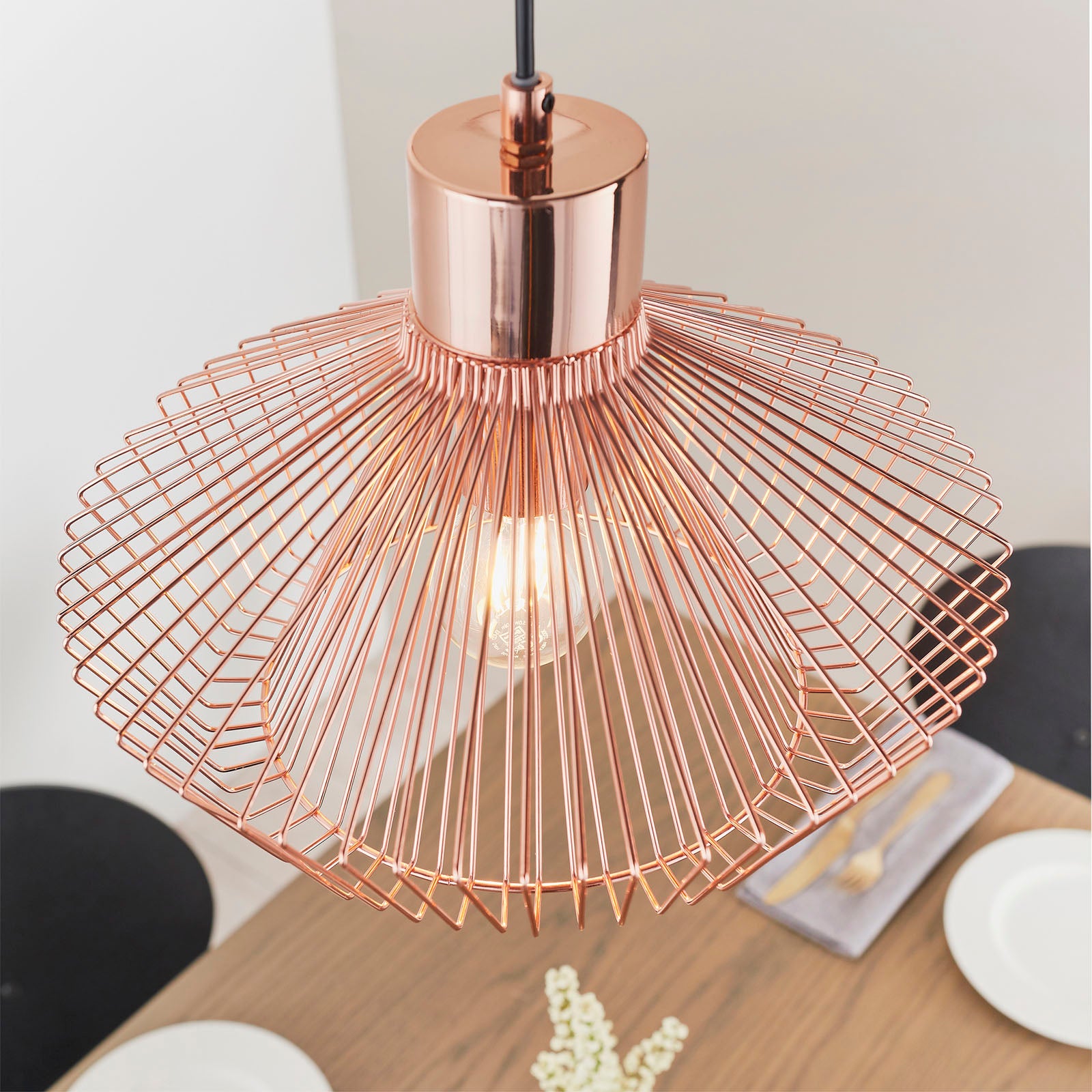 Kimberley Polished Copper Metal Cage Pendant Light