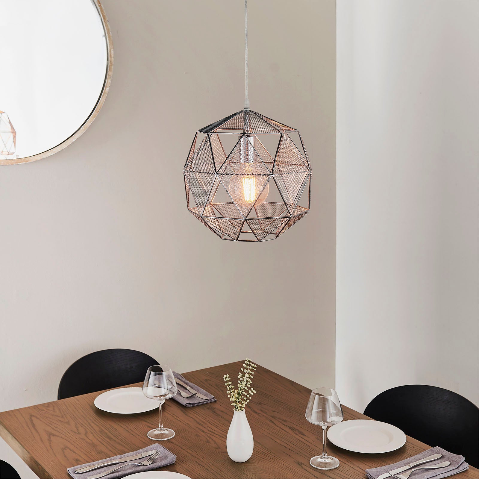 Armour 1-Light Pendant: Geometric Cage (Chrome Finish)