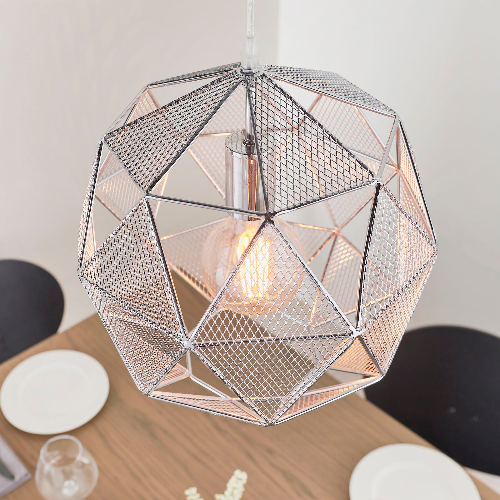 Armour 1-Light Pendant: Geometric Cage (Chrome Finish)