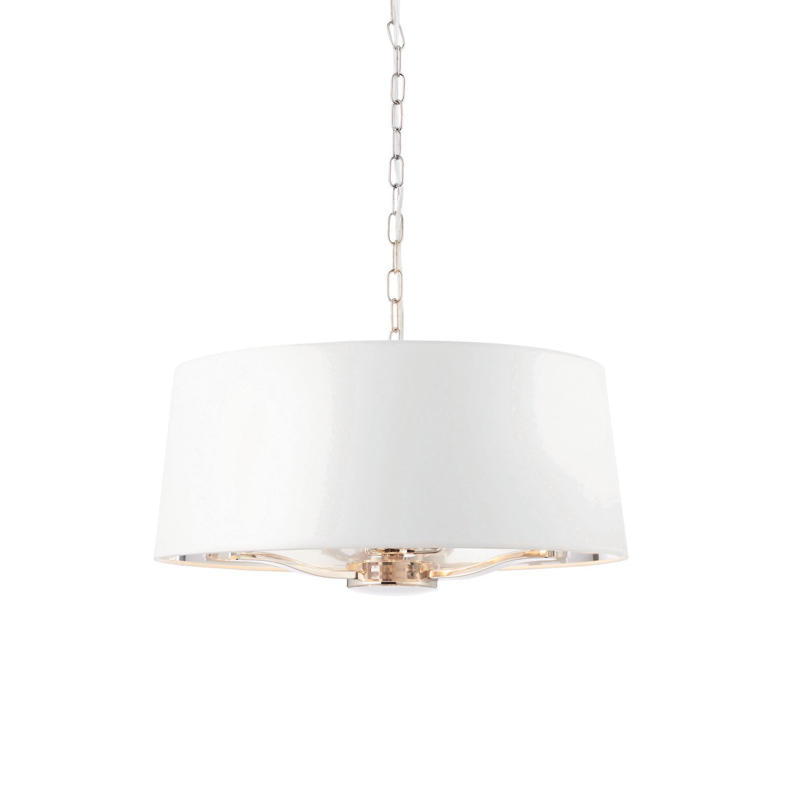 Bright Nickel 3-Light Pendant Light with White Faux Silk Shades