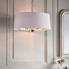 Bright Nickel 3-Light Pendant Light with White Faux Silk Shades