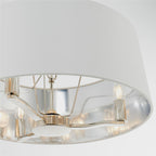 Bright Nickel 3-Light Pendant Light with White Faux Silk Shades