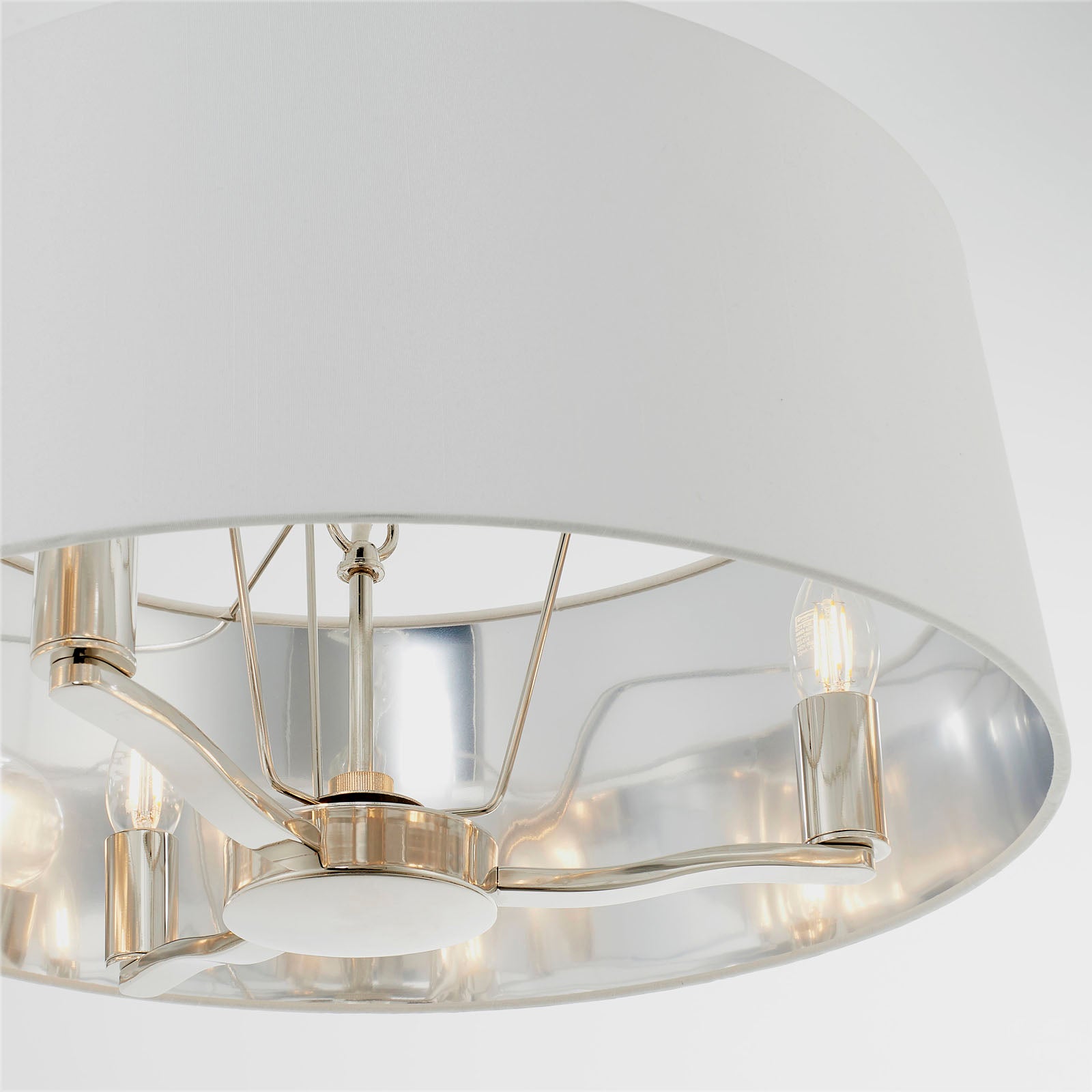 Bright Nickel 3-Light Pendant Light with White Faux Silk Shades