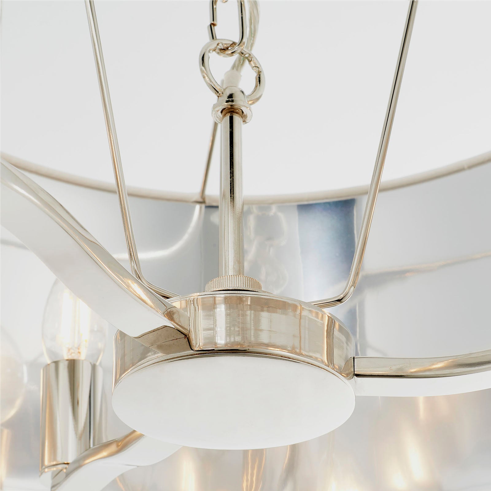 Bright Nickel 3-Light Pendant Light with White Faux Silk Shades