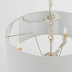 Bright Nickel 3-Light Pendant Light with White Faux Silk Shades