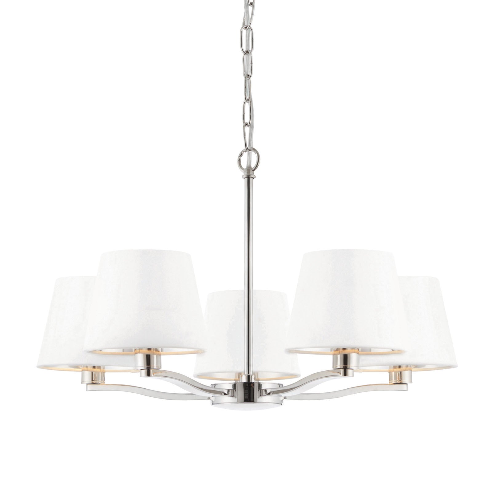 Harvey Bright Nickel 5-Light Pendant Light with White Faux Silk Shades
