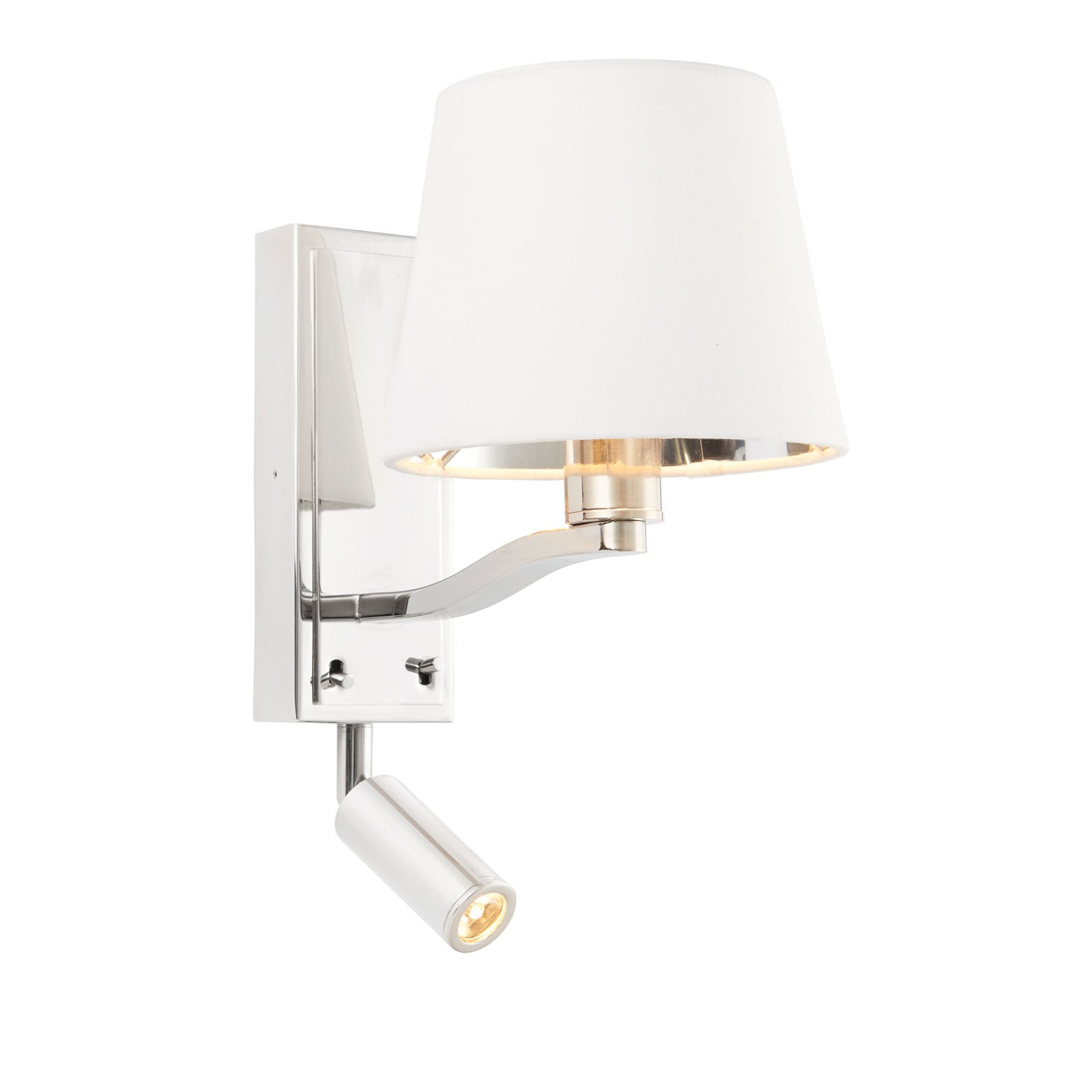Harvey Bright Nickel 1-Light Wall & Spot Light with White Faux Silk Shade