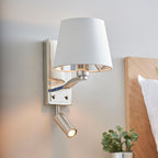 Harvey Bright Nickel 1-Light Wall & Spot Light with White Faux Silk Shade