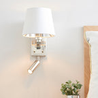 Harvey Bright Nickel 1-Light Wall & Spot Light with White Faux Silk Shade