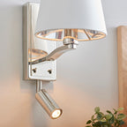 Harvey Bright Nickel 1-Light Wall & Spot Light with White Faux Silk Shade