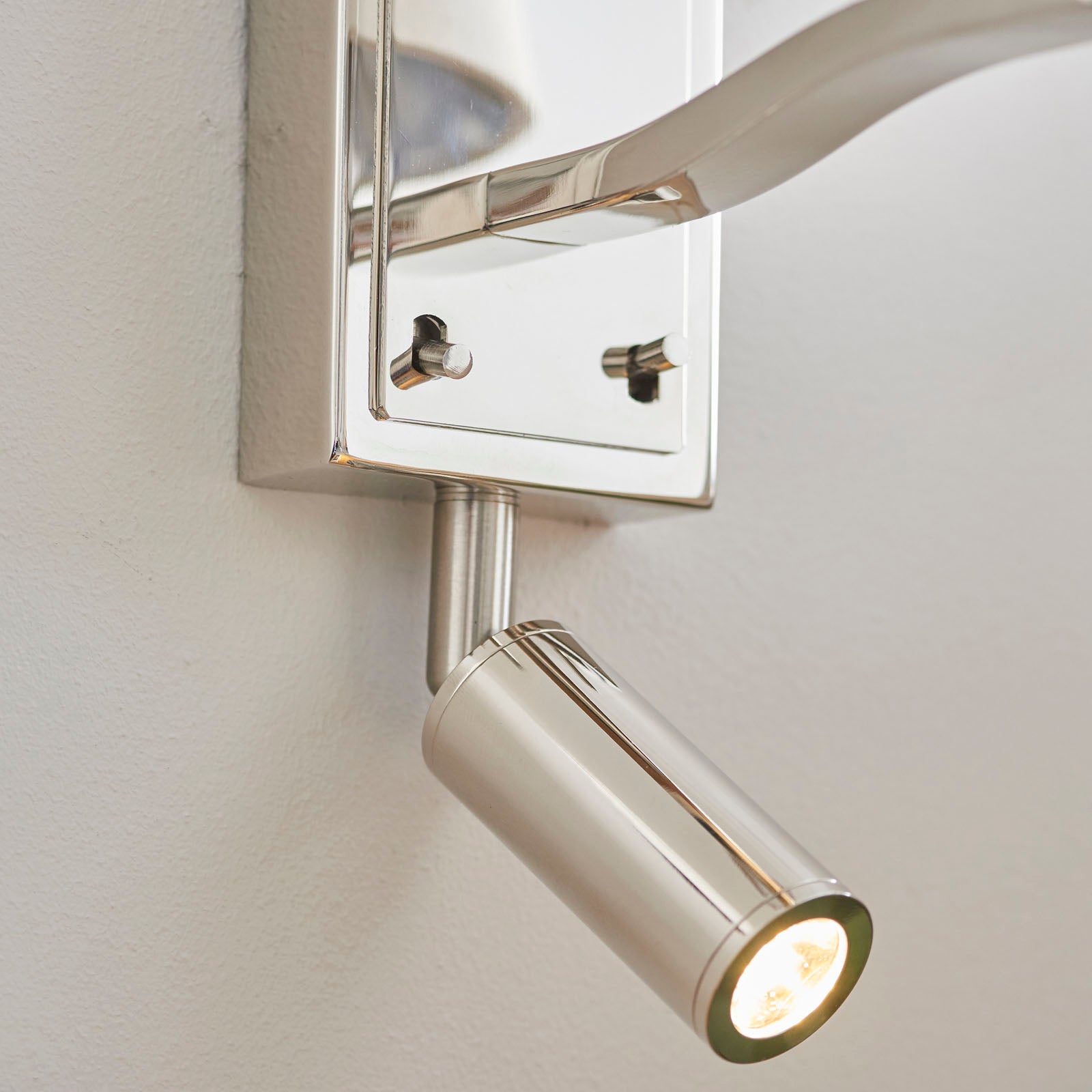 Harvey Bright Nickel 1-Light Wall & Spot Light with White Faux Silk Shade