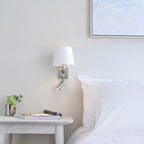 Harvey Bright Nickel 1-Light Wall & Spot Light with White Faux Silk Shade