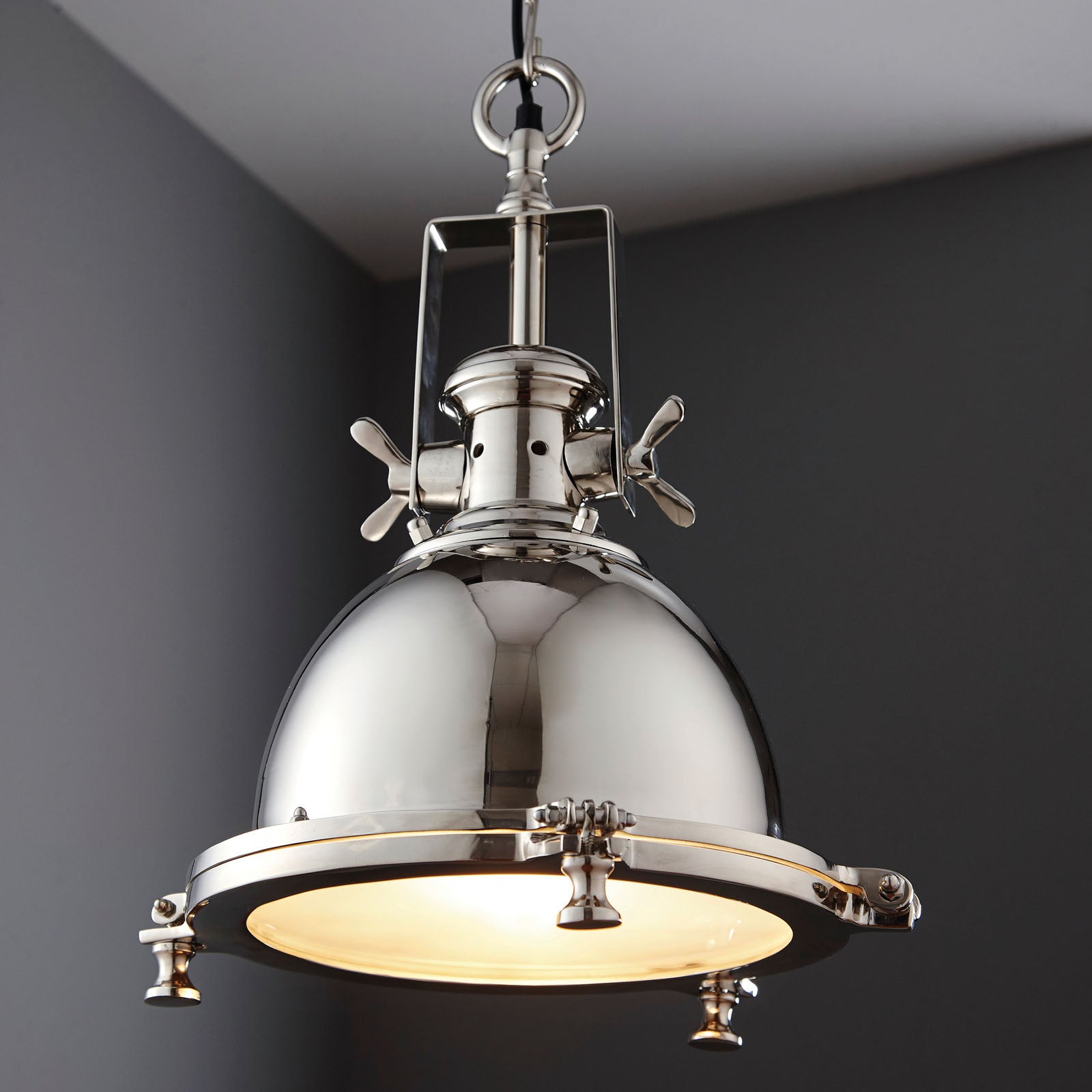 Fenton 1-Light Bright Nickel Pendant with Sandblasted Glass