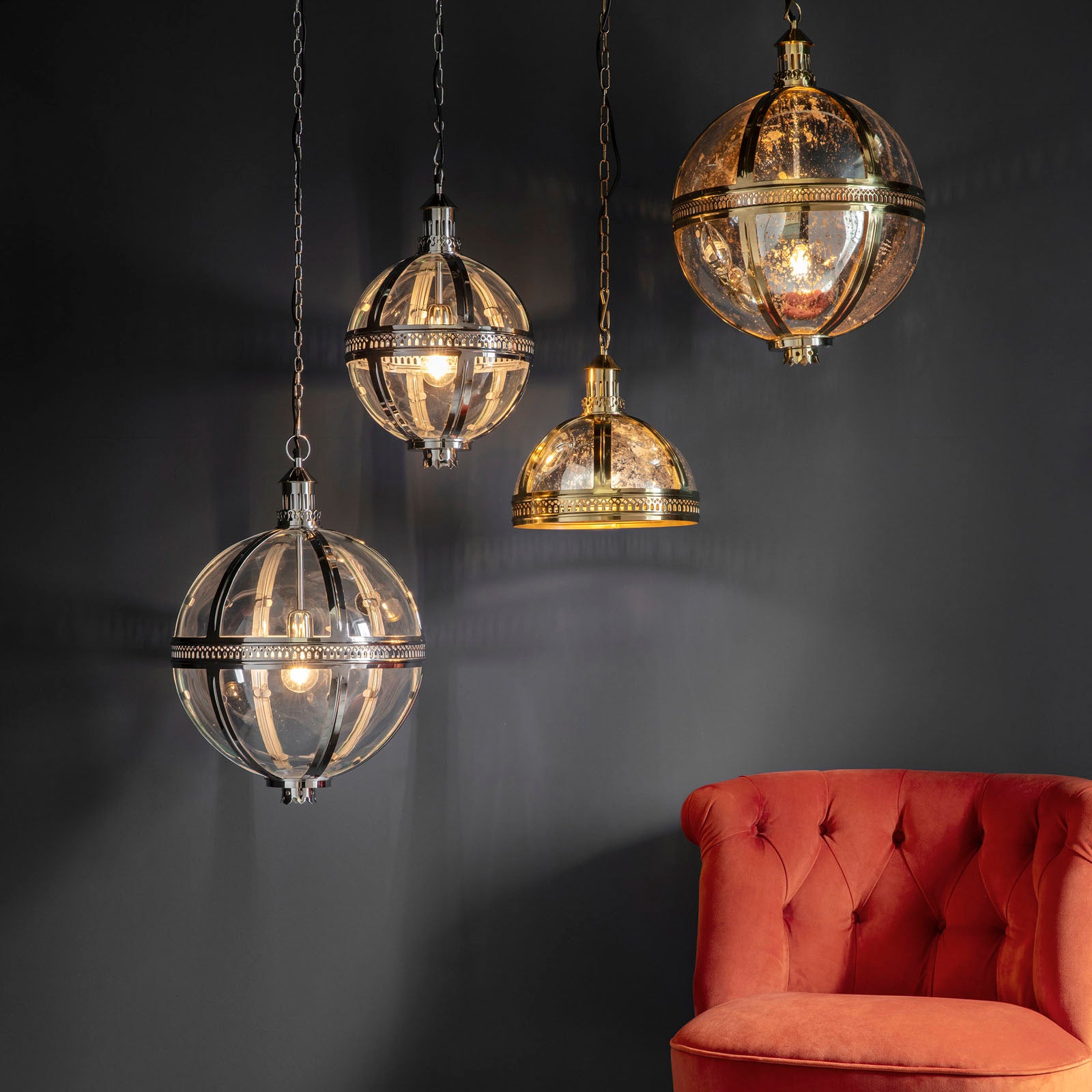 Vienna 1-Light Opulent Nickel & Glass Pendant (Dimmable)