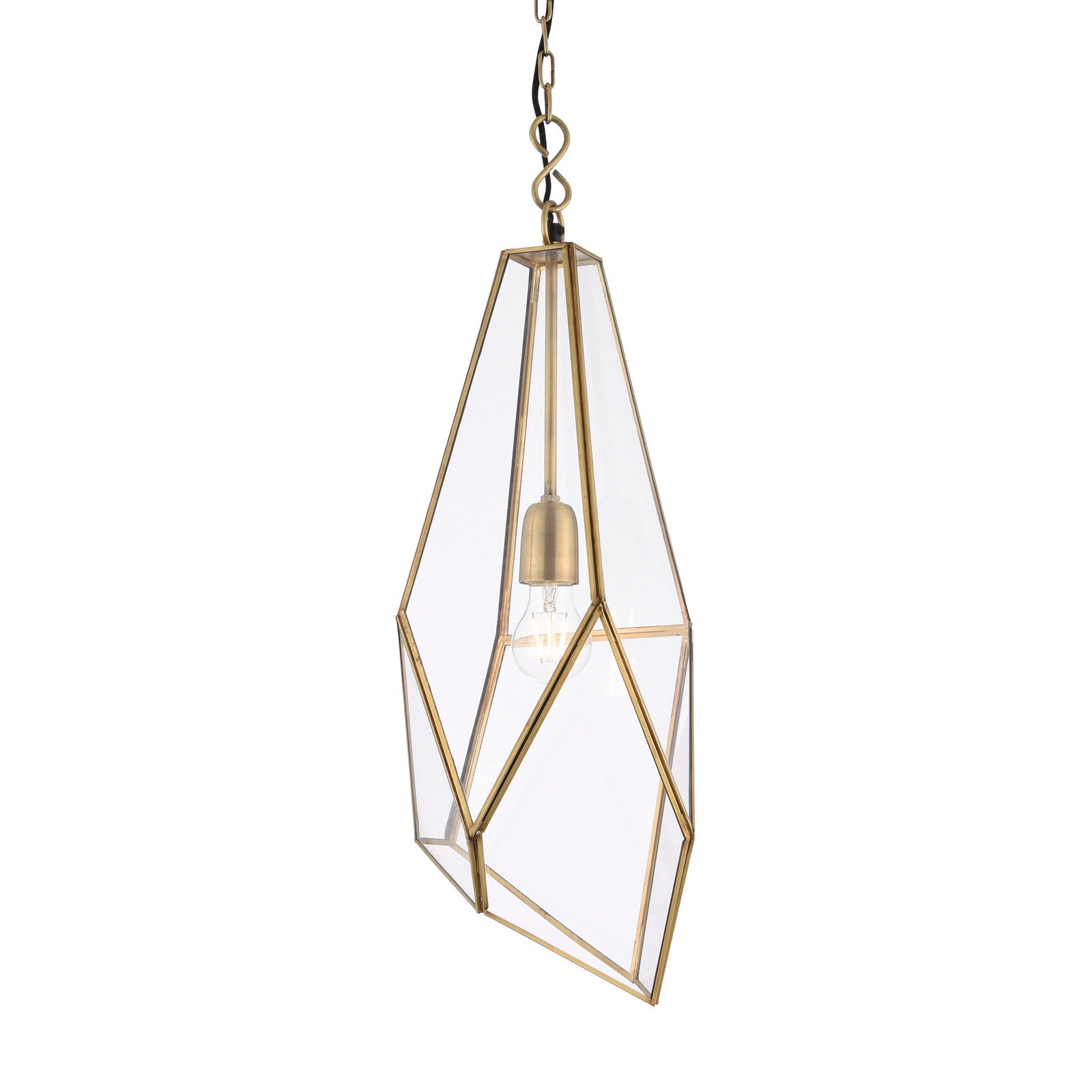 Avery 1-Light Pendant: Angular Glass Cage (Antique Brass)
