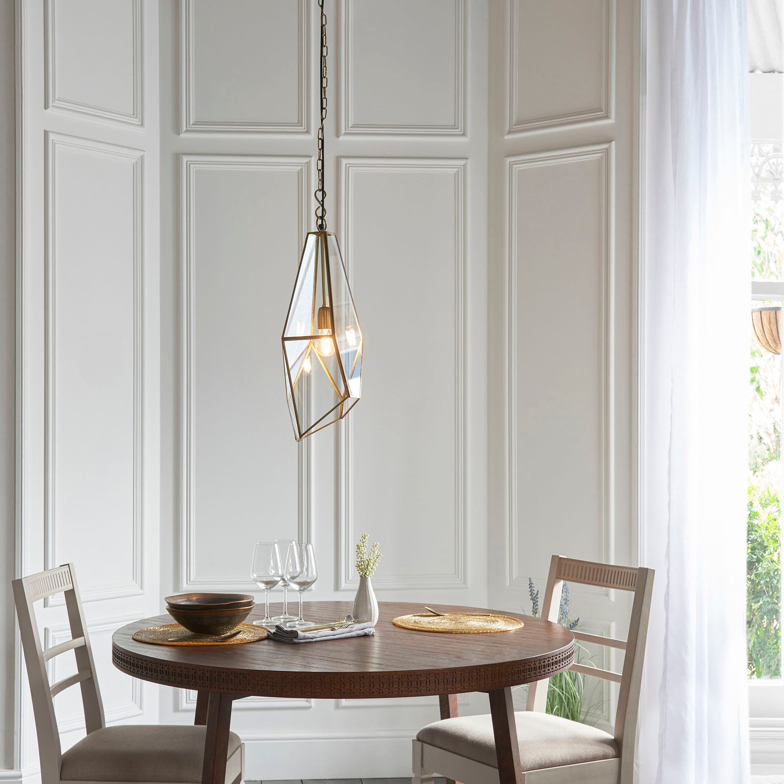 Avery 1-Light Pendant: Angular Glass Cage (Antique Brass)