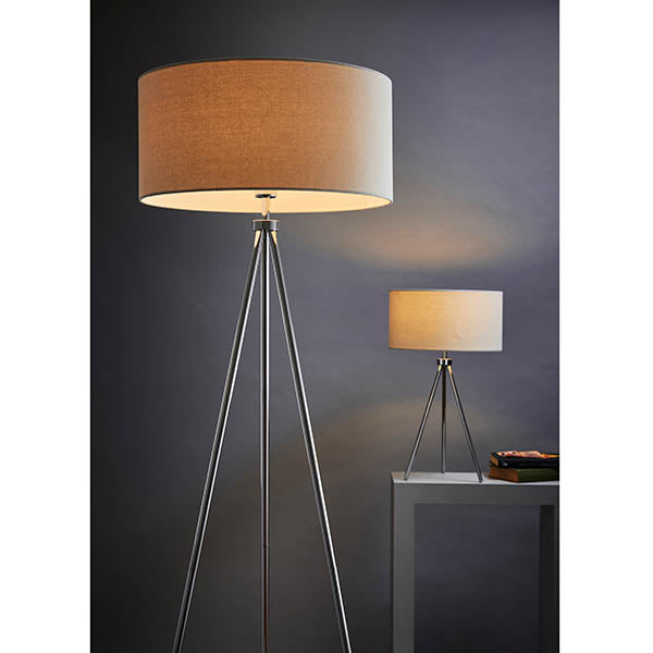 Chrome Tripod Table Lamp with Ivory Linen Shade