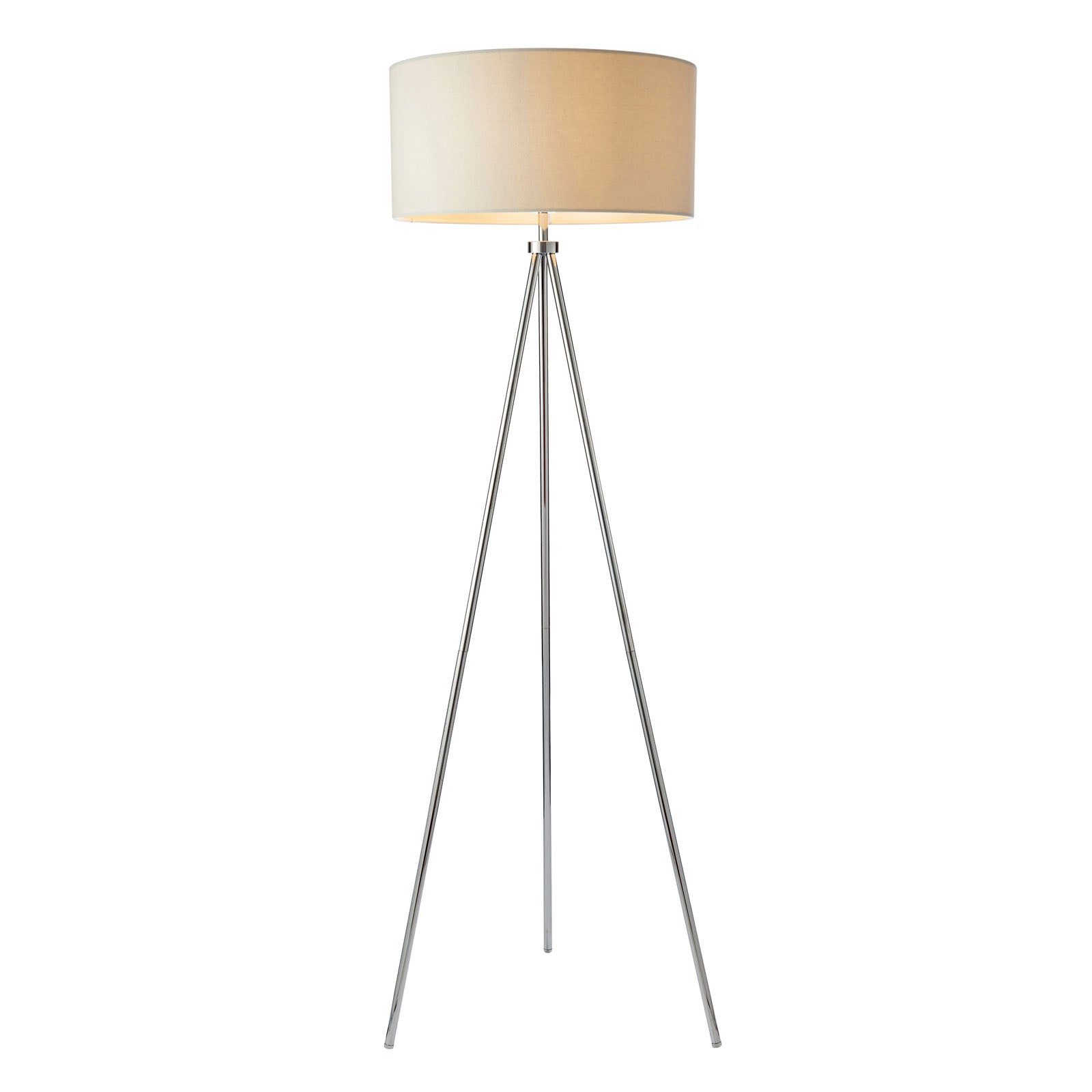 Chrome Tripod Floor Lamp with Ivory Linen Shade