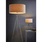 Chrome Tripod Floor Lamp with Ivory Linen Shade